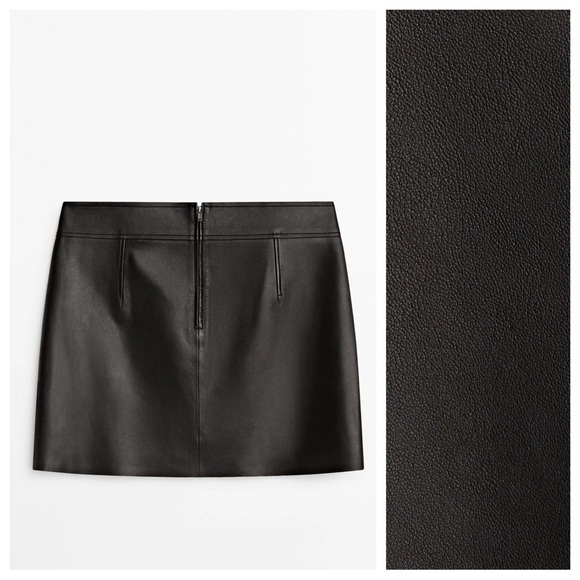 NWT. Massimo Dutti Leather Black Mini Skirt. Size L. - Picture 4 of 12
